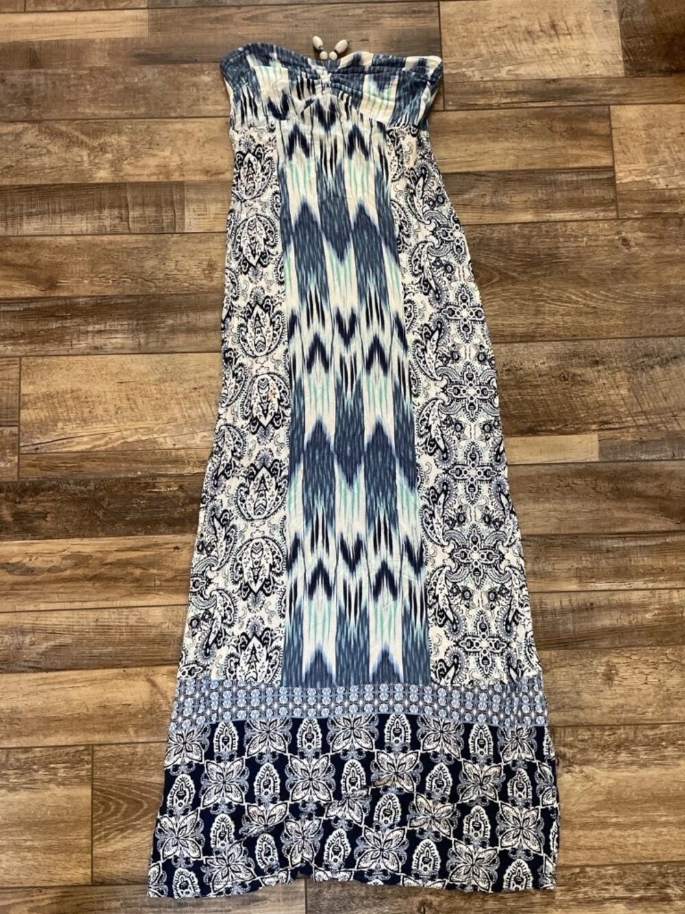 Tommy Bahama Women’s Maxi Dress XS Strapless Boho Ikat Paisley Beaded Detail